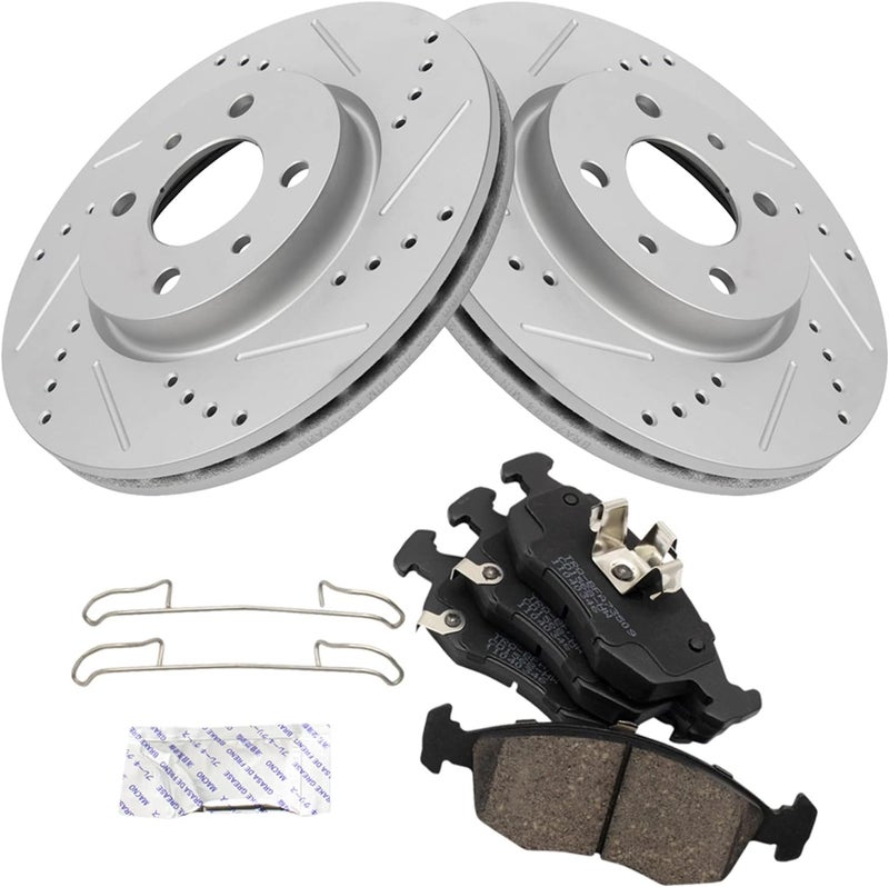 TRQ Front Brake Pad and Rotor Set Ceramic Drilled Slotted G Coated Rotors Compatible with 2012-2017 Fiat 500 - Image 5
